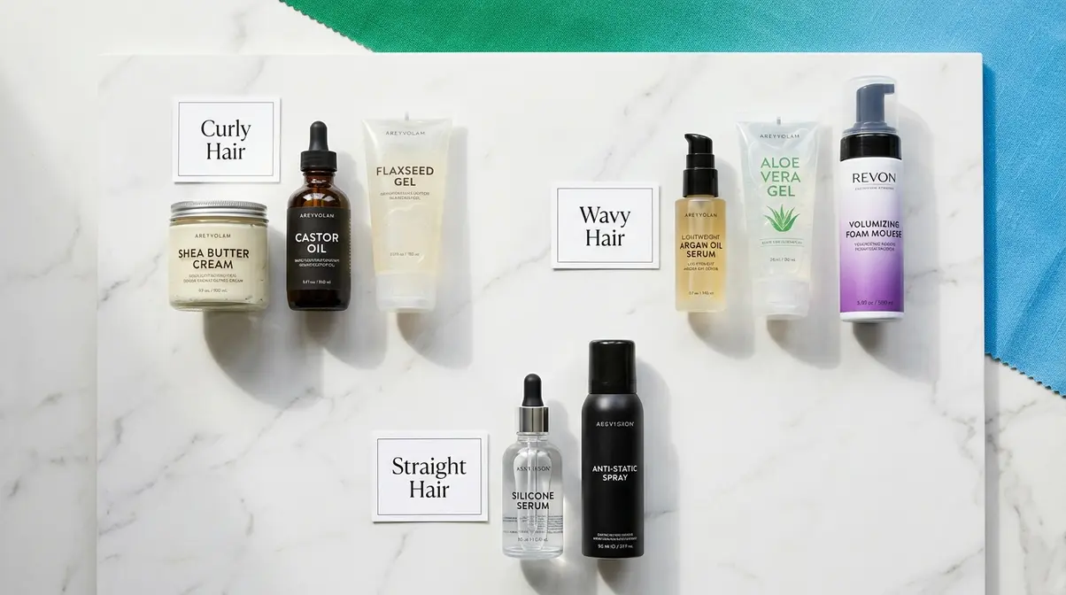 Anti-frizz hair products grouped by hair type: curly, wavy, and straight hair product recommendations