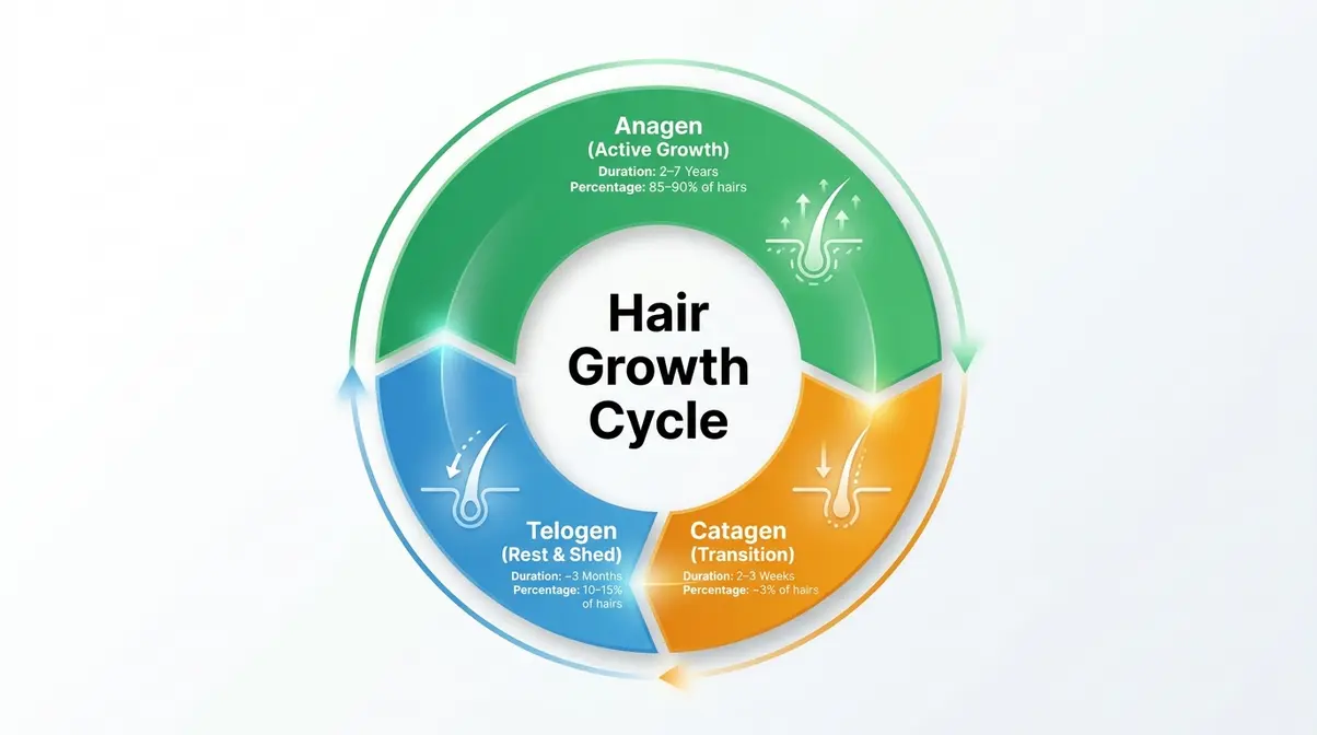Diagram of the three hair growth cycle phases showing anagen catagen and telogen stages for how to grow hair faster