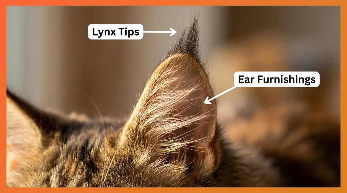 Maine Coon kitten ear close-up showing lynx tip tufts and inner ear furnishings