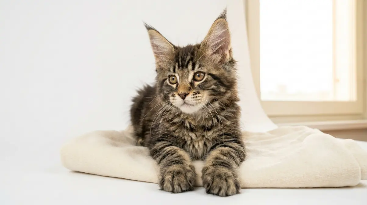 Maine Coon kitten showing key identification traits including square muzzle and lynx-tipped ears