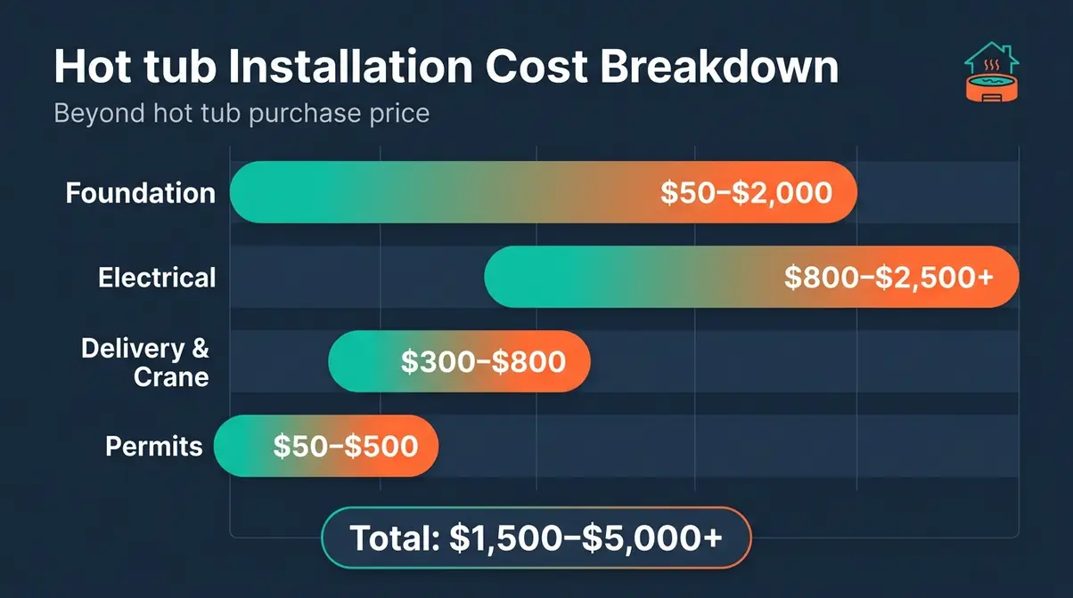 How to Install a Hot Tub: Step-by-Step Guide (2026) 11 Hot tub installation cost breakdown showing foundation, electrical, delivery, and permit cost ranges