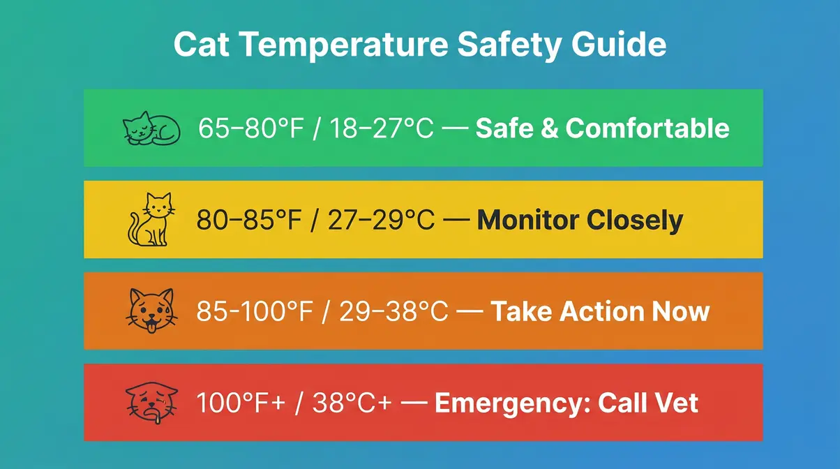 How to keep cats cool in summer — cat temperature safety chart showing danger thresholds in Fahrenheit and Celsius
