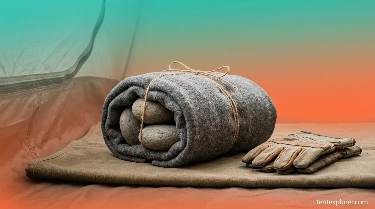 Hot rocks wrapped in a thick towel used for off-grid winter tent heating