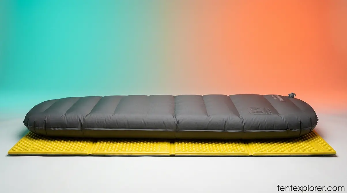 Layered winter sleeping pad setup with closed-cell foam under an inflatable pad