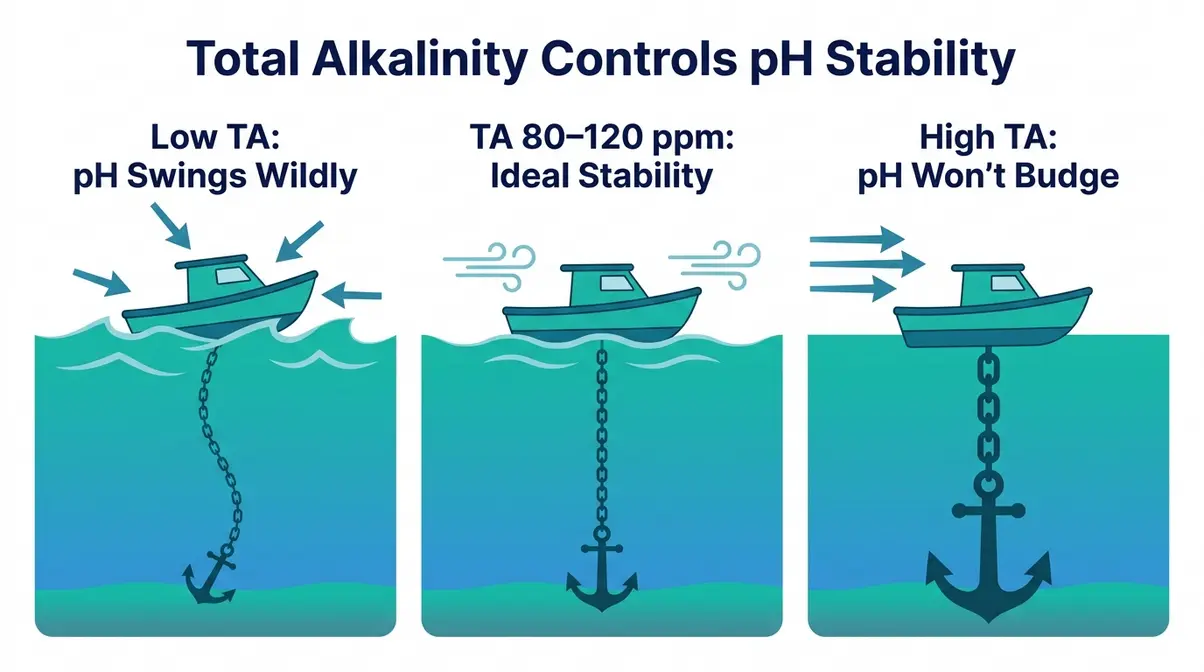 How to Lower pH in Hot Tub: Fix It Fast & Keep It Stable 12 Boat and anchor analogy showing how total alkalinity controls pH stability in hot tub
