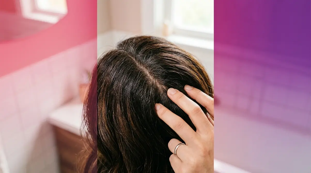 Scalp massage with fingertips on coloured hair to promote regrowth and follicle health