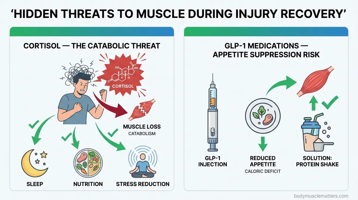 Cortisol elevation and GLP-1 medication effects on muscle loss during injury recovery with mitigation strategies
