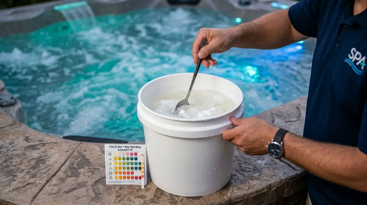 How to Manage Hot Tub pH Levels: Beginner's Guide 3 Pre-dissolving sodium bicarbonate in a bucket to raise total alkalinity in a hot tub