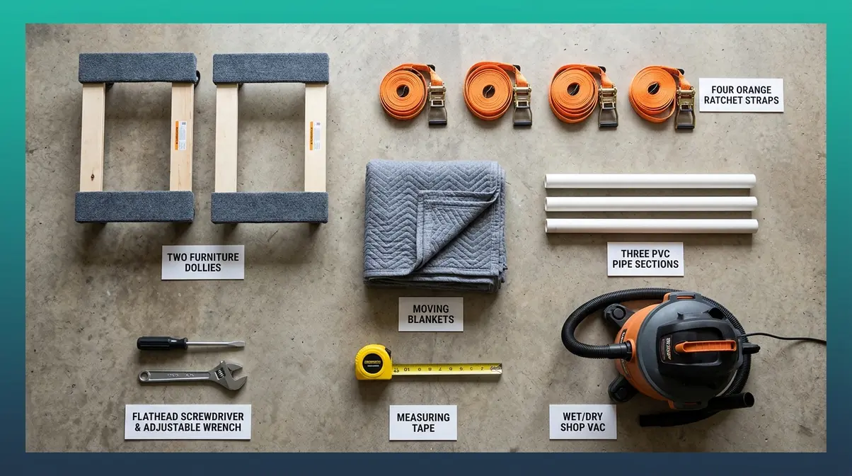 How to Move a Hot Tub Safely: Step-by-Step Guide 2 Complete equipment layout for moving a hot tub including furniture dollies, straps, plywood, and lumber