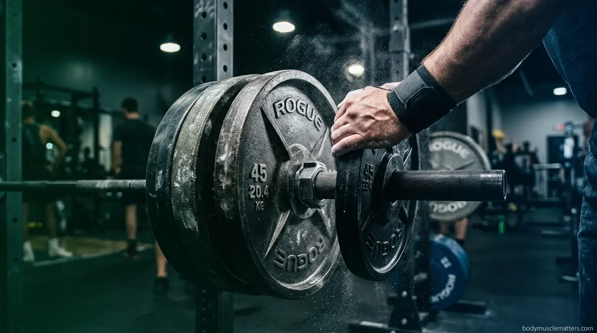 Loading weight plates on a barbell to apply progressive overload