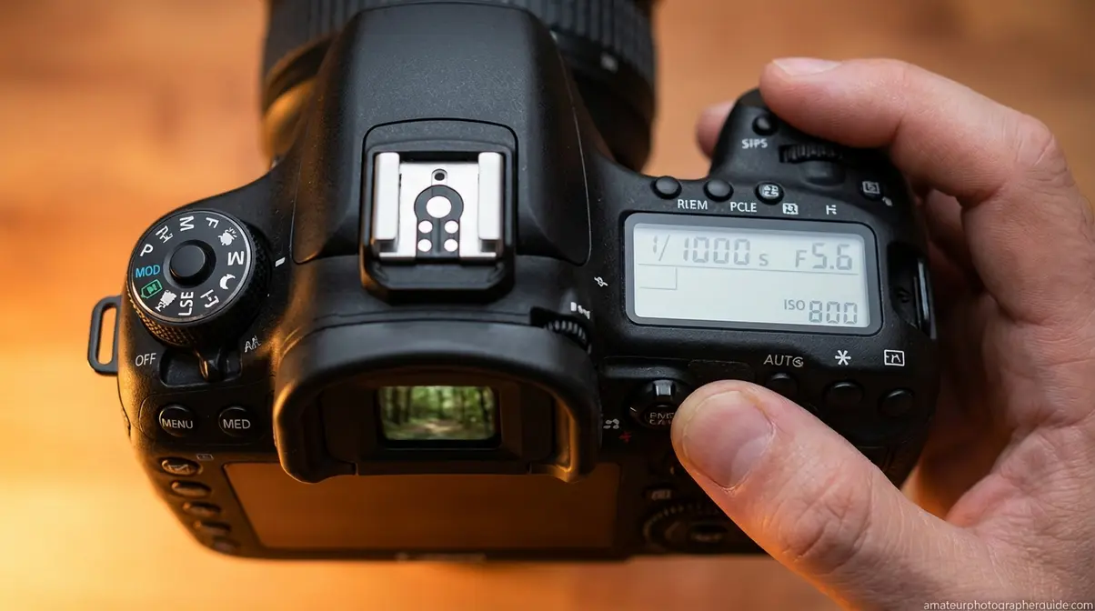 Camera mode dial set to manual with shutter speed 1000s aperture f5.6 for wildlife photography settings