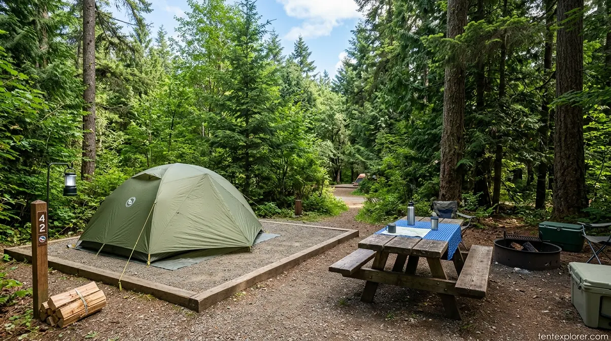 Developed campsite with picnic table and fire ring for beginners