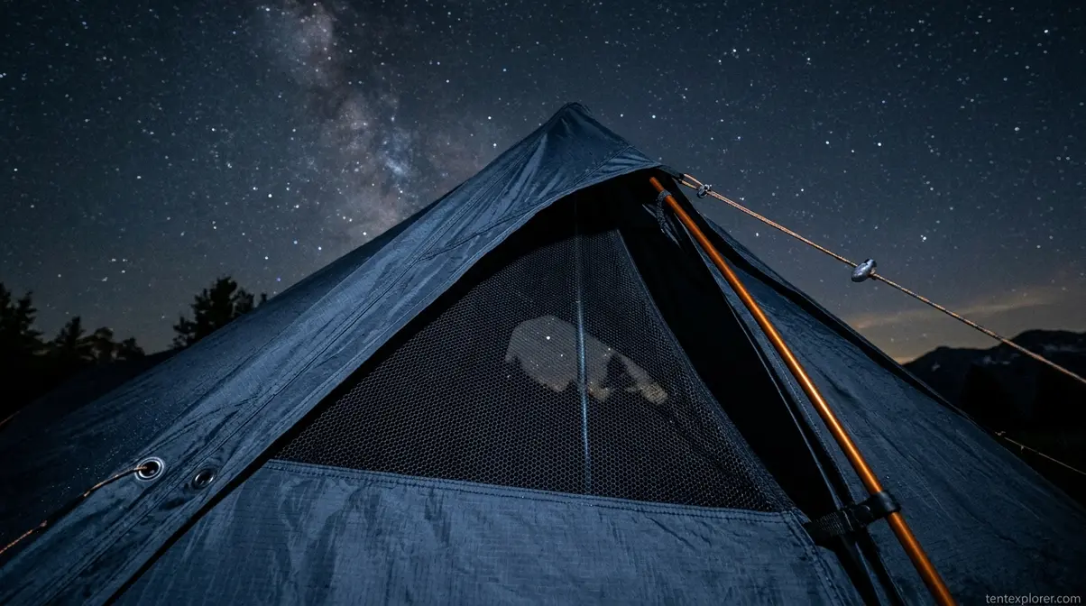 Open top vent on a camping tent maximizing night ventilation