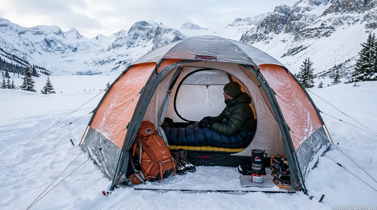 Frost forming inside a winter tent during sub-freezing temperatures