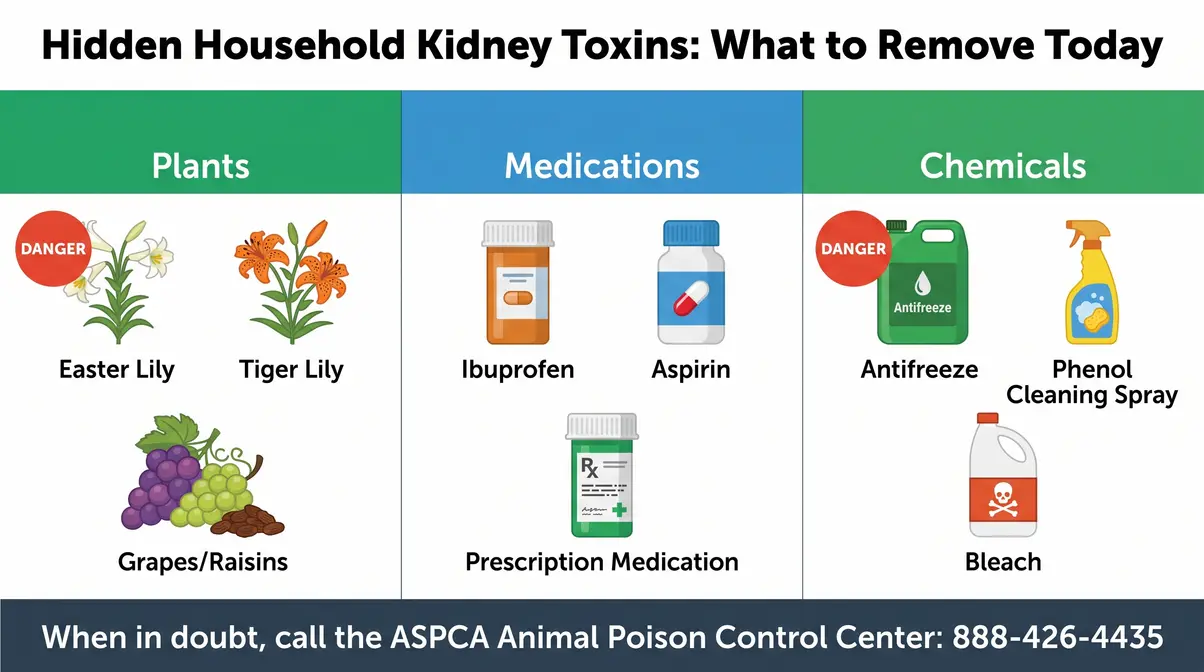 Infographic showing hidden household toxins that cause kidney disease in cats