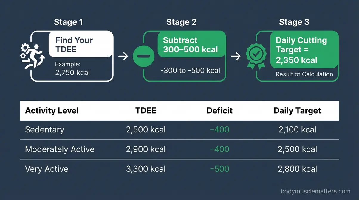 How to calculate calorie deficit from TDEE in three steps for a cutting phase