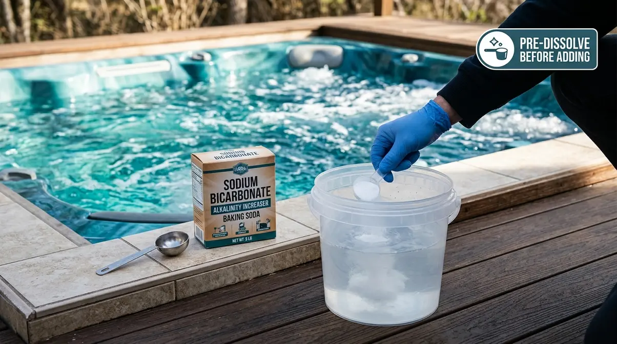 Pre-dissolving baking soda in bucket to raise total alkalinity in hot tub before adjusting pH
