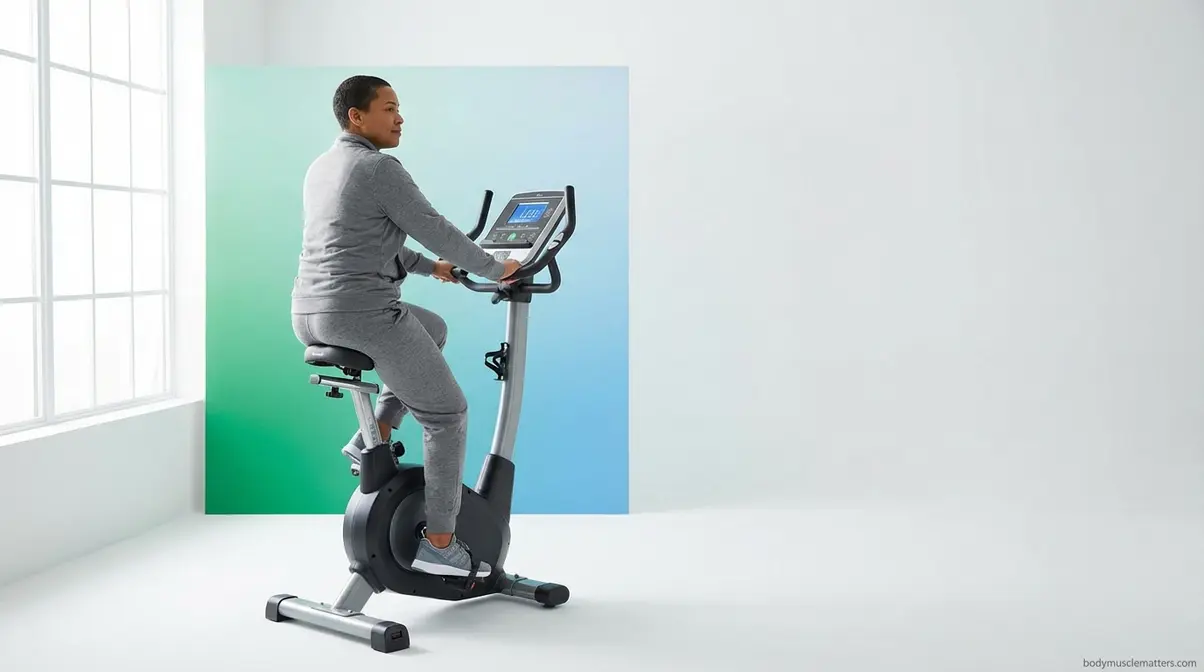 Person doing gentle Zone 1 cardio cycling for active recovery after sore muscles workout