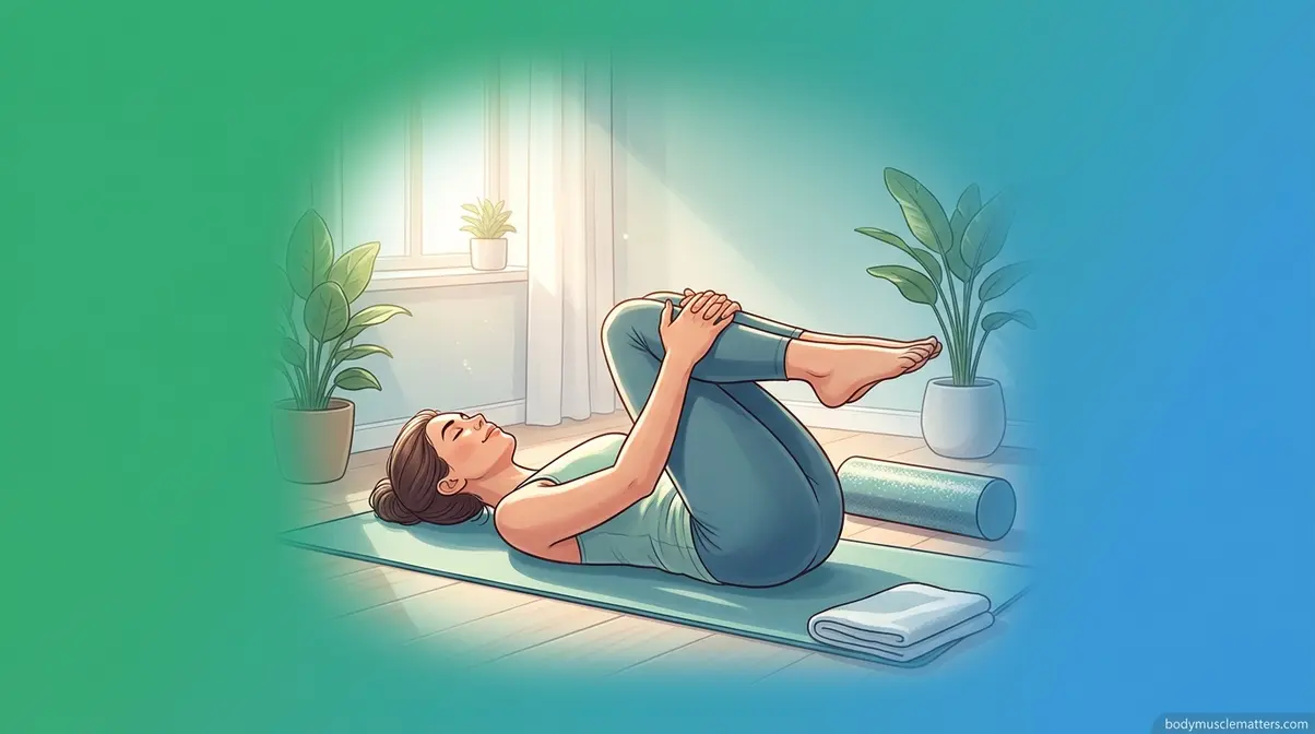 Person on yoga mat performing fast relief stretch for tight lower back muscles at home