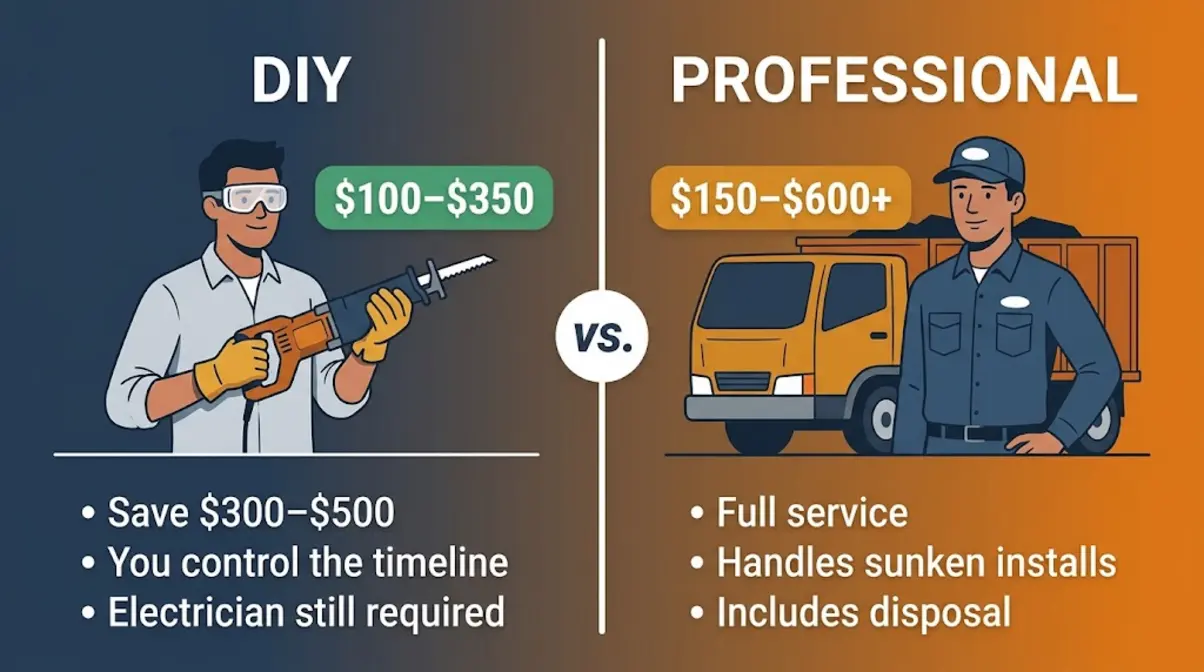 How to Remove a Hot Tub From a Deck: DIY Guide 4 DIY versus professional hot tub removal cost comparison showing price ranges and key considerations