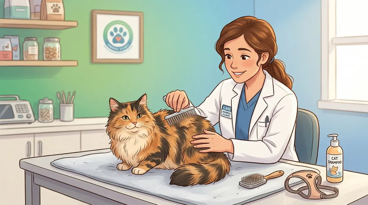 Veterinarian or professional groomer safely removing severe cat mats in a clinic setting