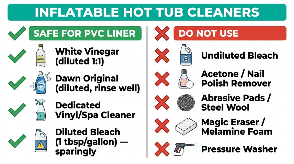 How to Remove Stains from Inflatable Hot Tub (2026) 6 Safe vs unsafe cleaners for inflatable hot tub vinyl liner