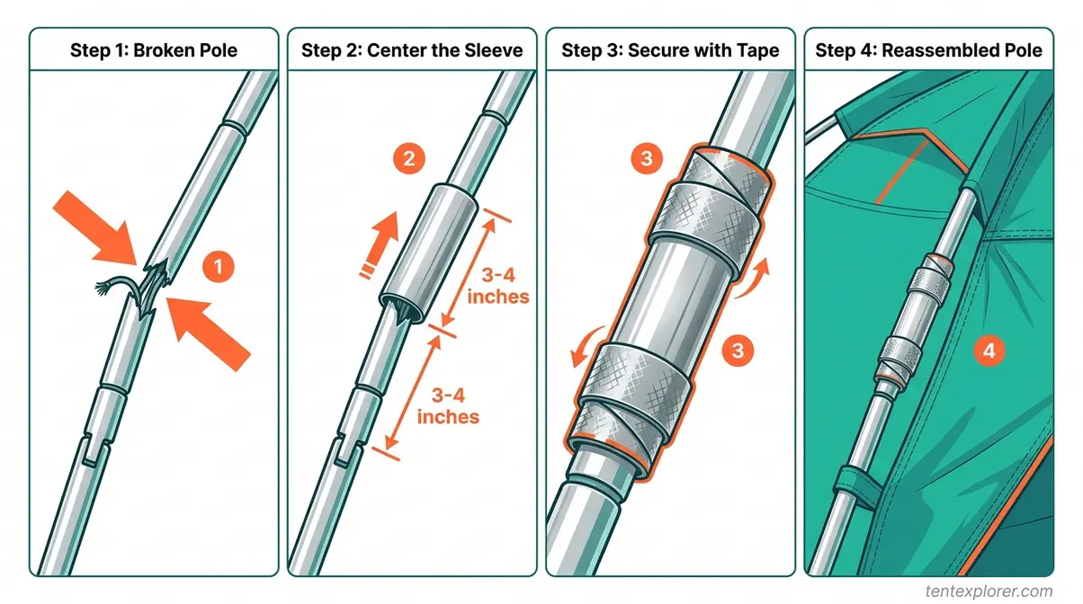 Tent pole repair sleeve splinting diagram step by step