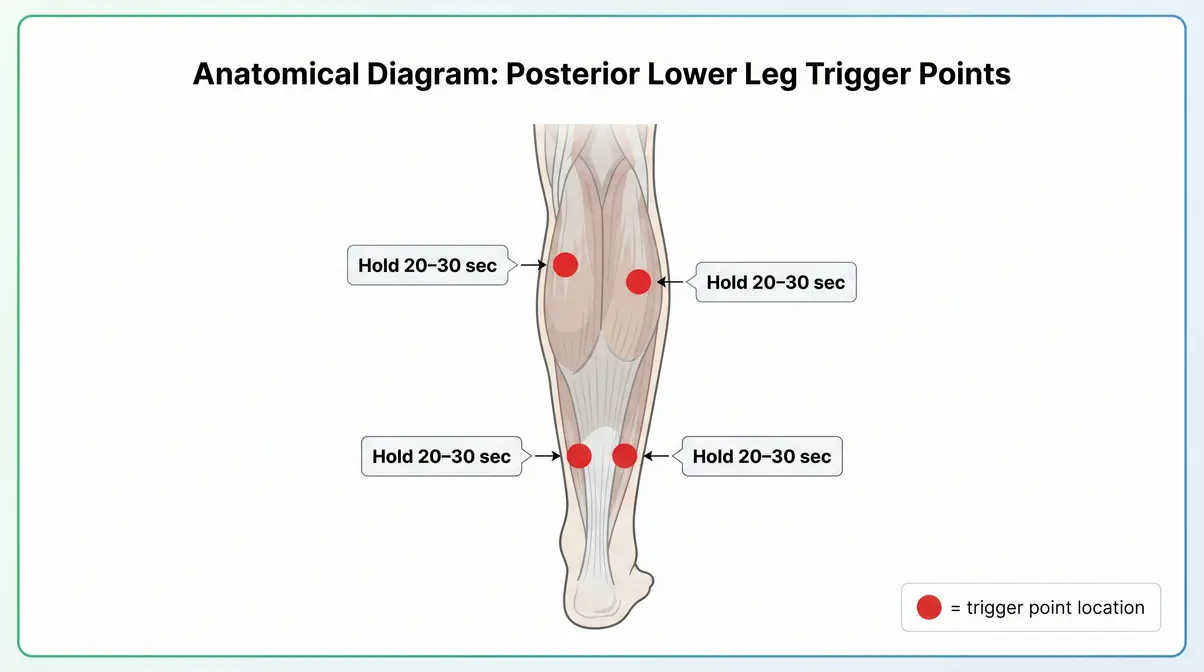 Diagram showing common trigger point locations in the calf muscles for self-massage targeting
