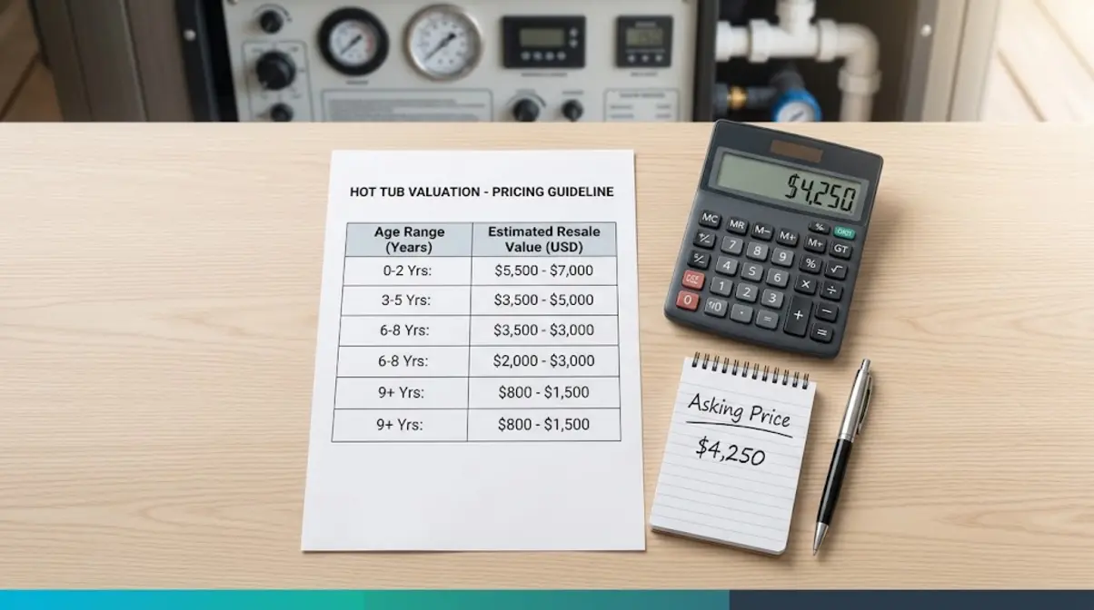 How to Sell a Used Hot Tub: 4 Steps to a Fast Sale 2 Hot tub pricing worksheet with calculator and depreciation table for determining resale value