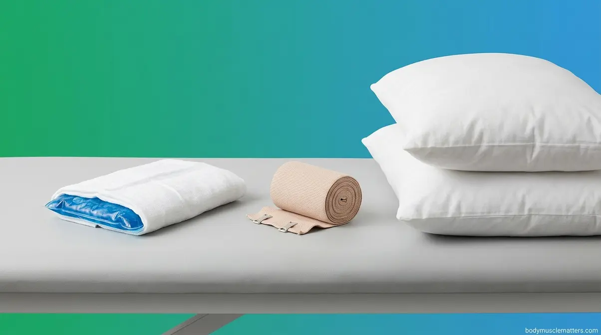 Ice pack and compression bandage used for immediate care of pulled muscles