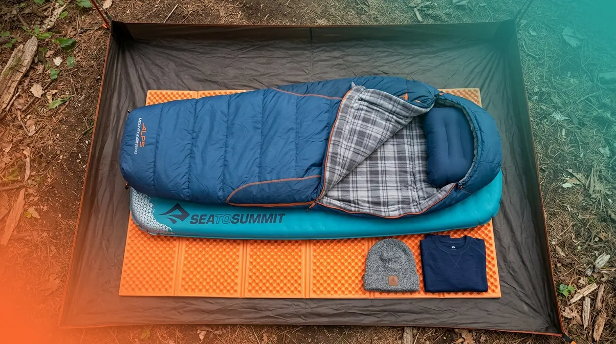 Tent sleeping setup showing stacked foam pad and insulated air pad for maximum R-value ground insulation