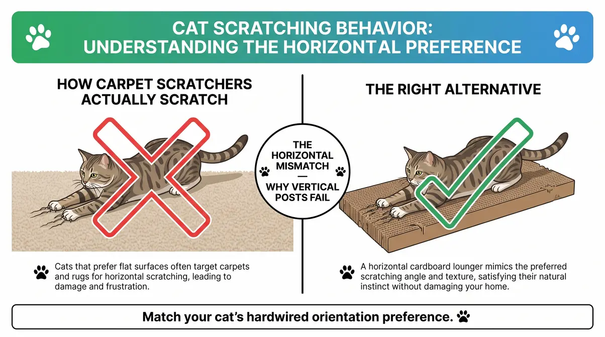 How to stop cat scratching carpet — infographic comparing horizontal vs. vertical scratcher preferences