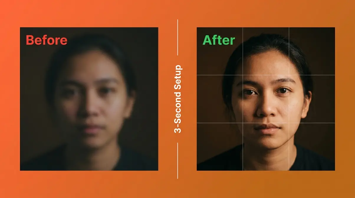 Before and after comparison showing blurry centered photo vs sharp rule-of-thirds framed phone photo