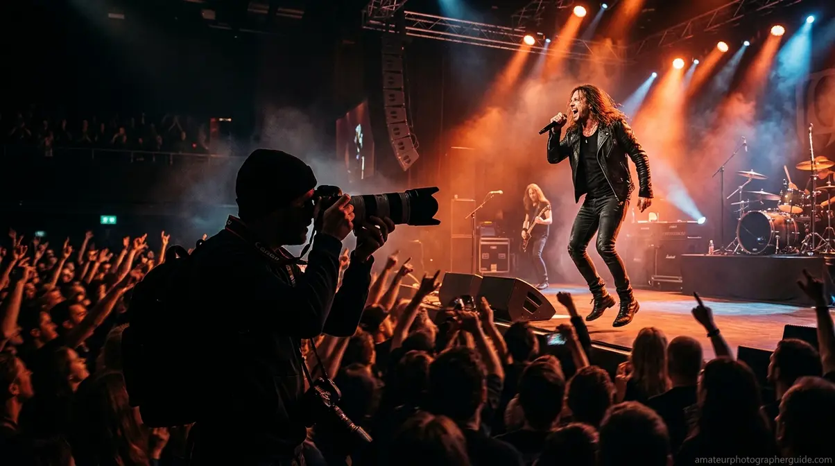 Photographer capturing fast action at a low-light indoor concert
