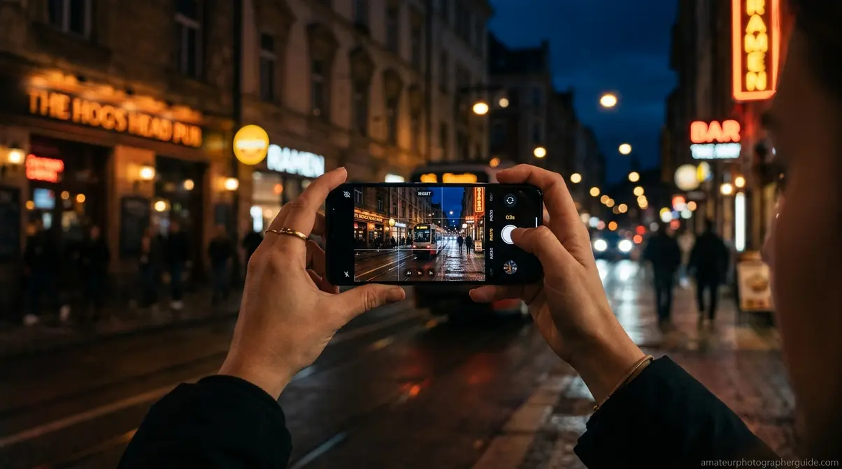 Using smartphone night mode to capture low-light street photography