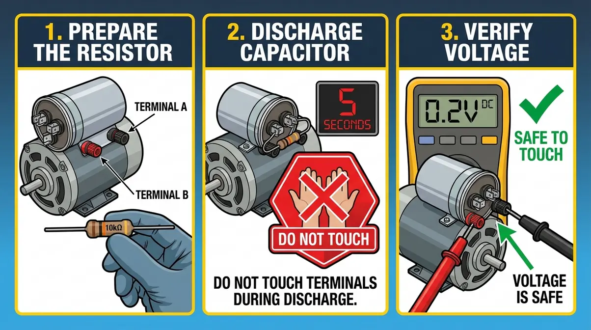 How to Test a Hot Tub Pump with a Multimeter (5 Steps) 9 Safe capacitor discharge procedure for hot tub pump using ten kilohm resistor across terminals