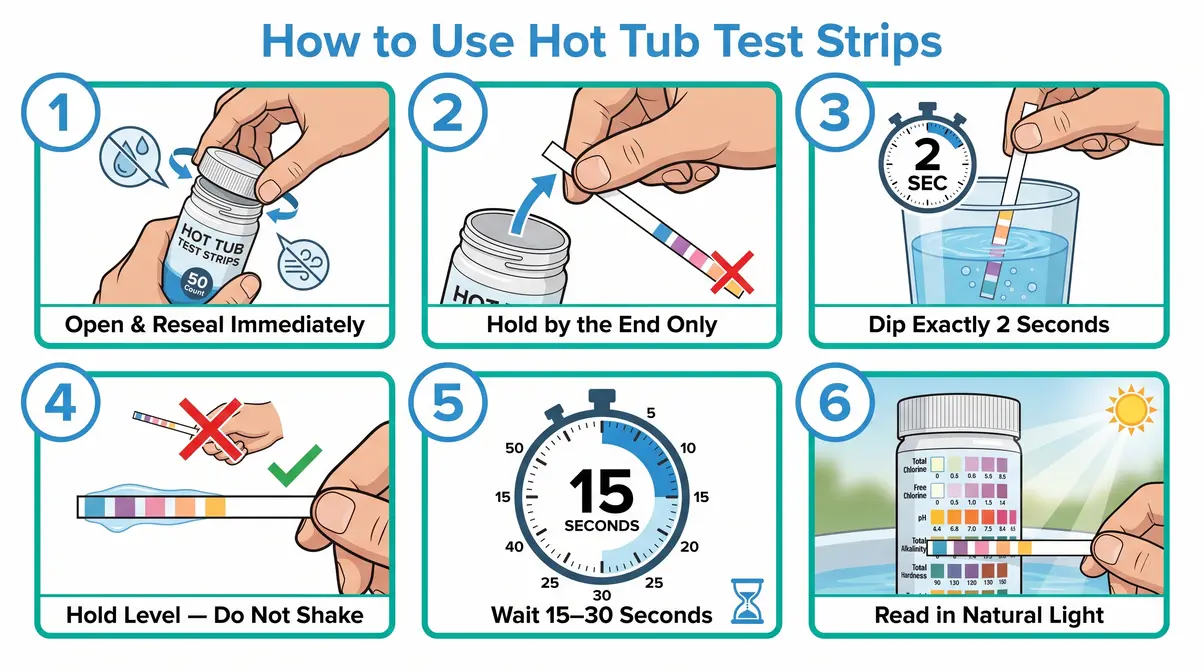 How to test hot tub water with test strips six-step visual dip and read guide