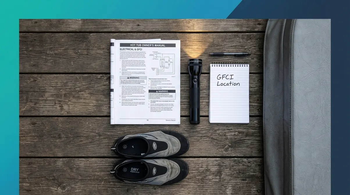 How to Turn Off a Hot Tub: Safe 5-Step Shutdown Guide 8 Safety checklist items for hot tub shutdown including owner manual, flashlight, and dry footwear