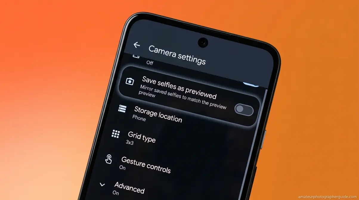 Turning off save selfies as previewed in Android camera settings