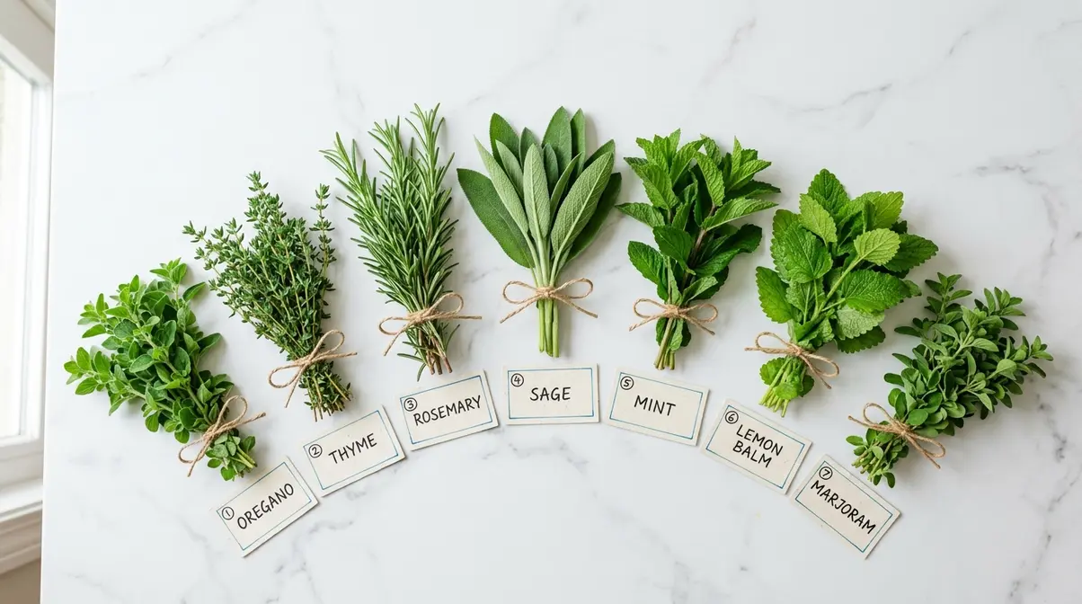 How To Use A Dehydrator For Herbs And Spices (2026) 2 Seven fresh herb bundles including oregano thyme rosemary and mint ideal for dehydrating
