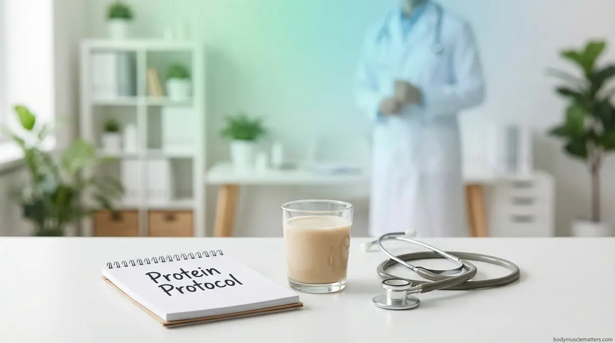 Clinical protein shake consultation setting representing adapted protein protocols for GLP-1 and bariatric patients