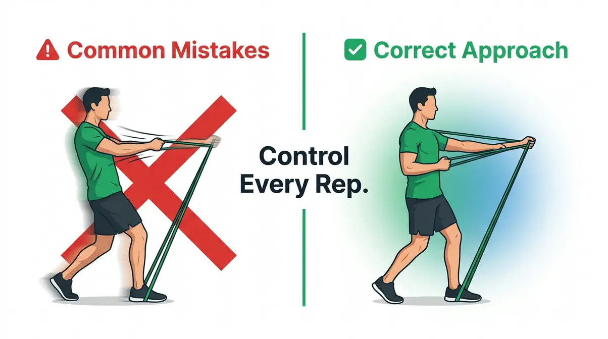 Common resistance band mistakes versus correct technique for beginners — snap-back versus controlled return