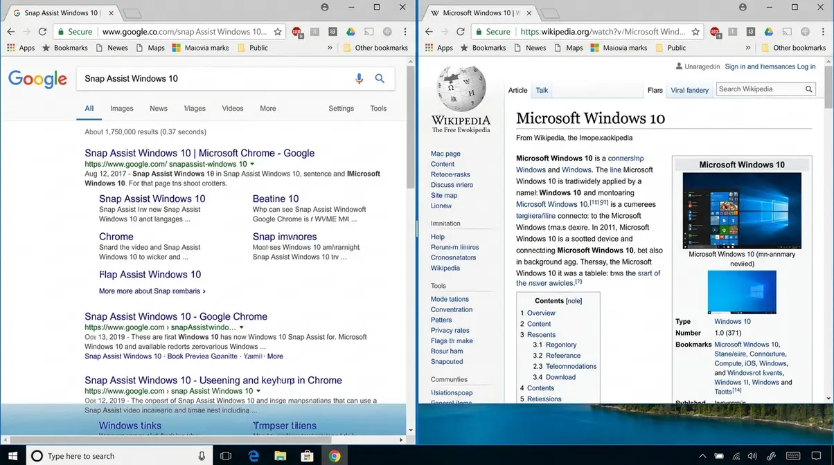 Two Google Chrome browser windows split screen side by side on Windows 10