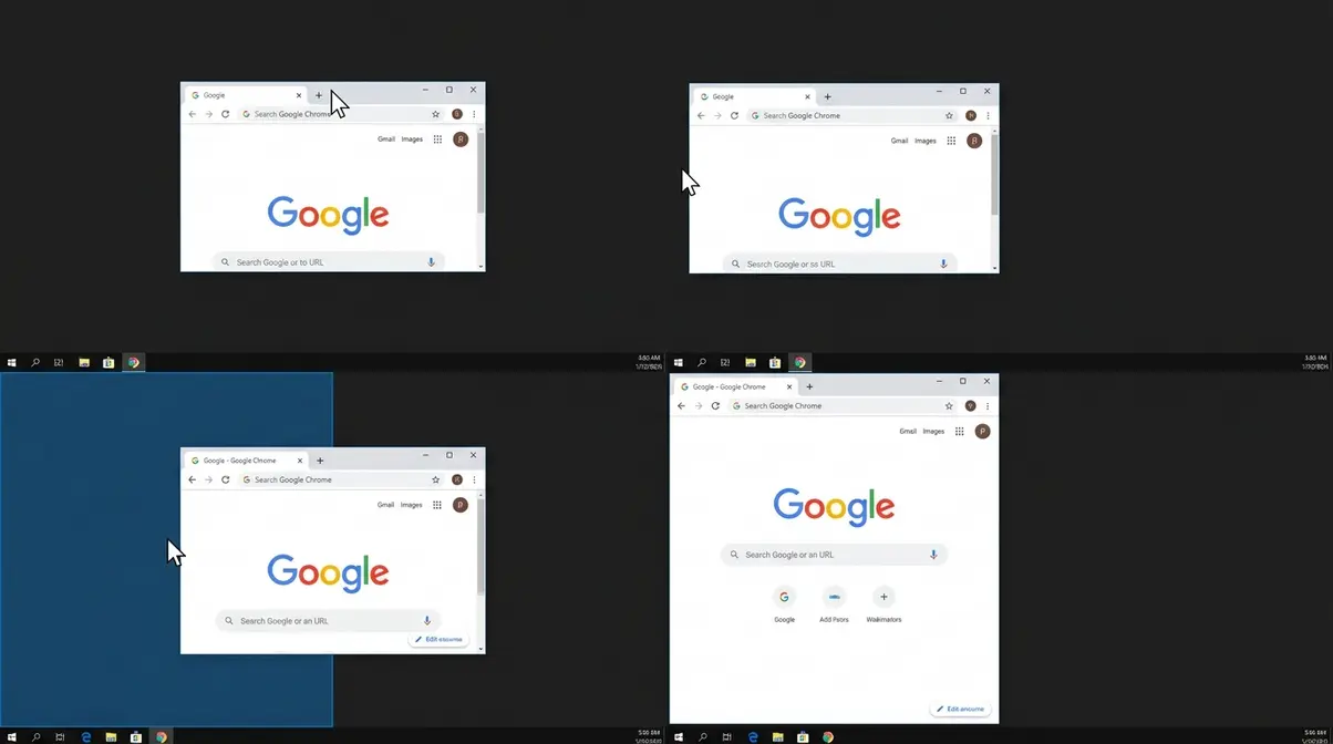 Mouse dragging a browser window to the left screen edge to split screen on Windows 10