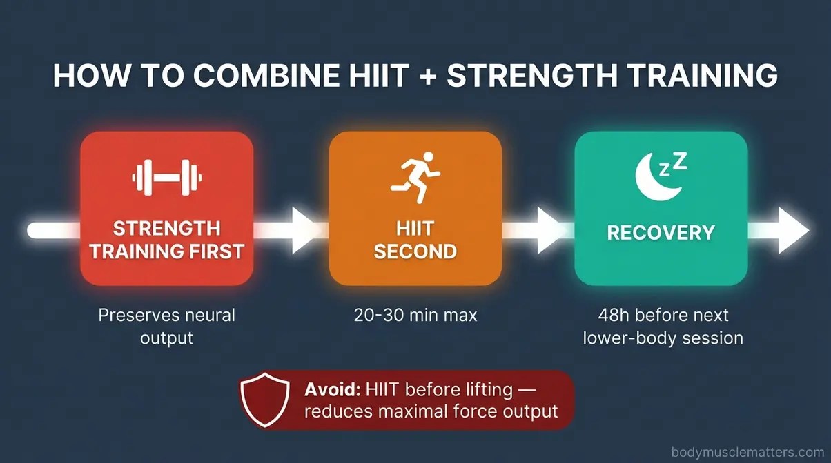 Diagram showing correct sequencing of strength training before HIIT in the same session for best results