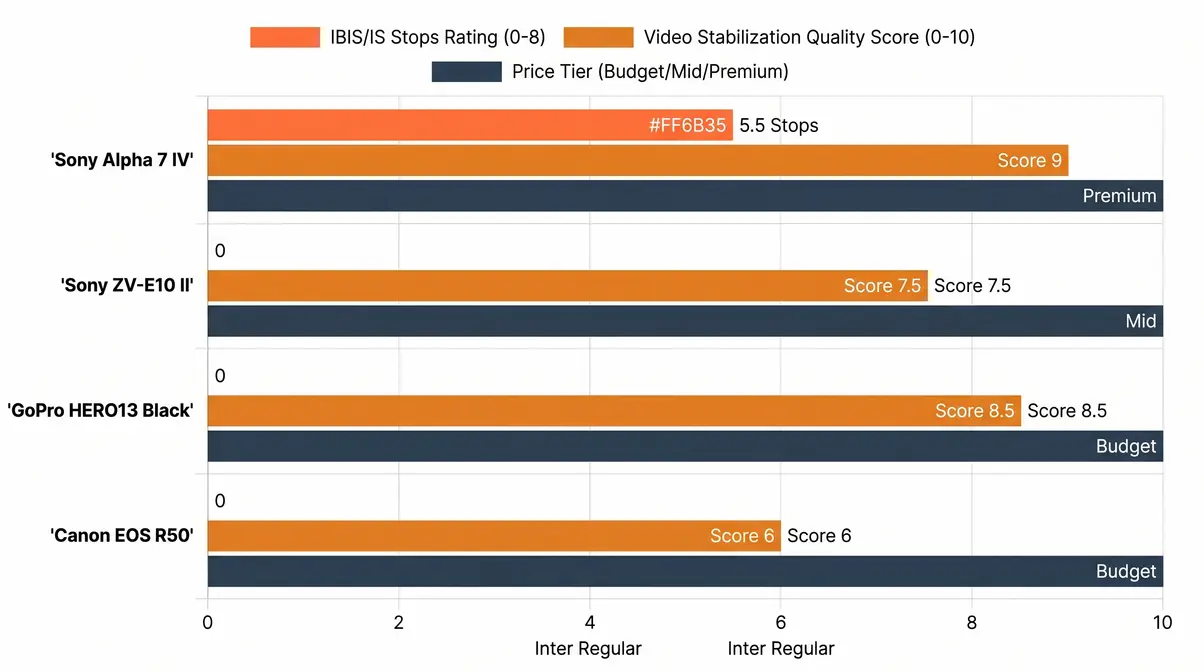 Comparison chart of best image stabilization cameras showing stabilization performance ratings by model