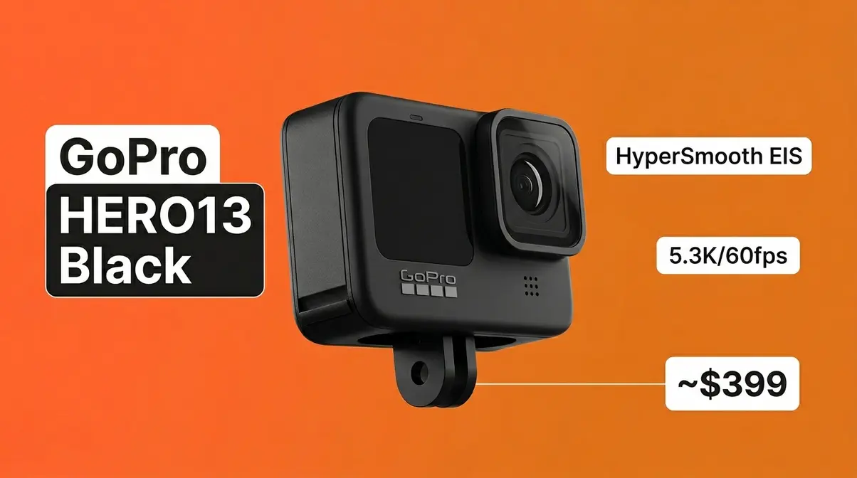 GoPro HERO13 Black action camera with HyperSmooth electronic image stabilization for extreme sports