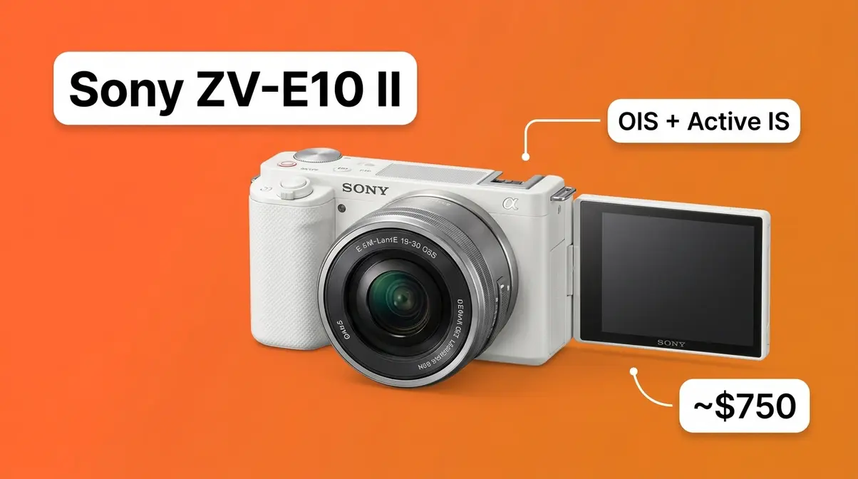 Sony ZV-E10 II vlogging camera with OIS and Active Mode digital image stabilization