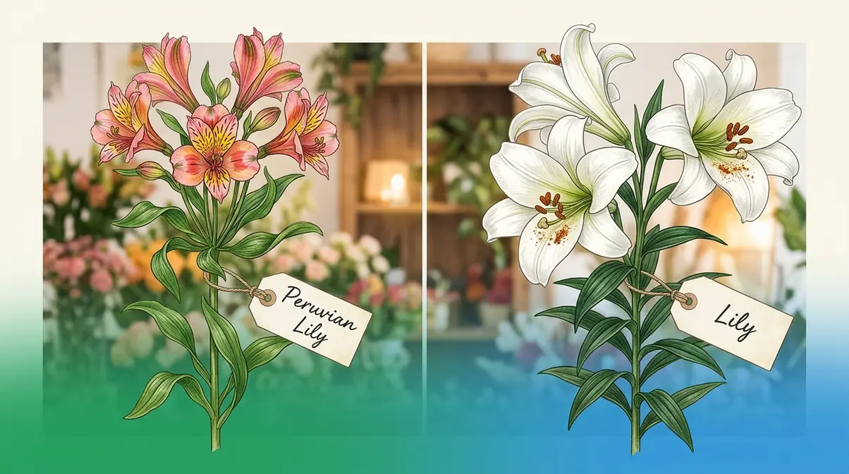 Alstroemeria Peruvian Lily and true Easter Lily side by side showing confusing similar florist names
