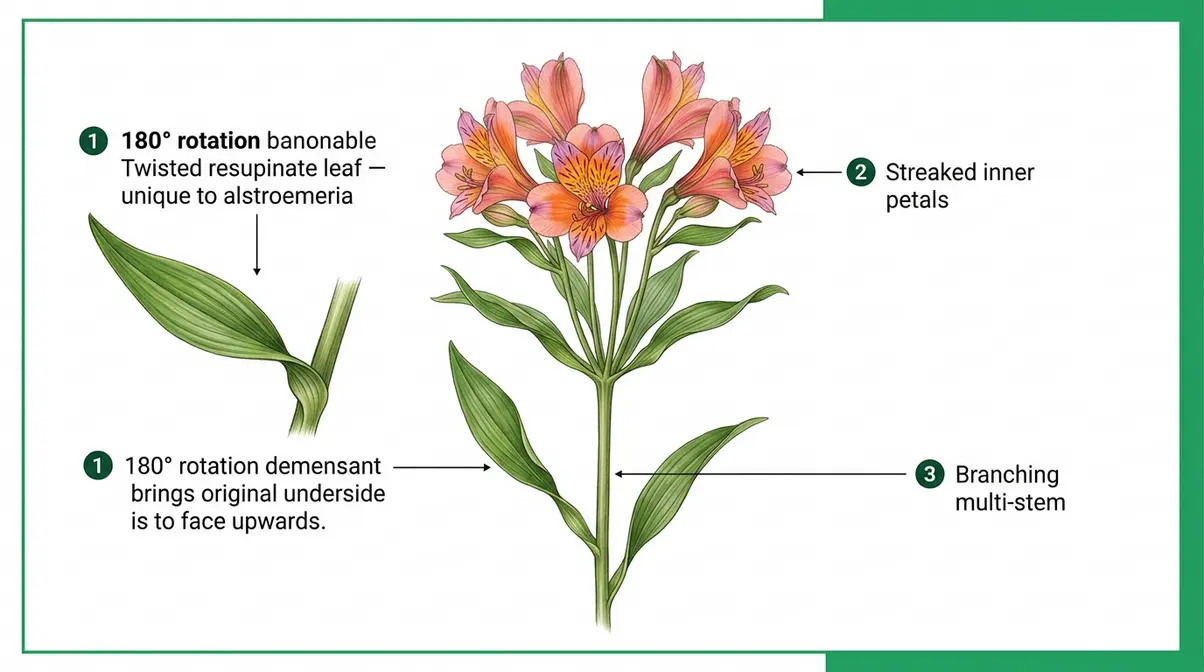 Alstroemeria identification showing twisted resupinate leaves and streaked trumpet flowers for cat owners